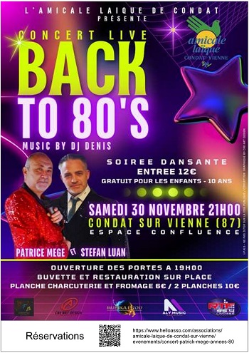 CONCERT LIVE BACK TO 80'S - PATRICE MEGE & STEFAN LUAN - SAMEDI 30 NOVEMBRE